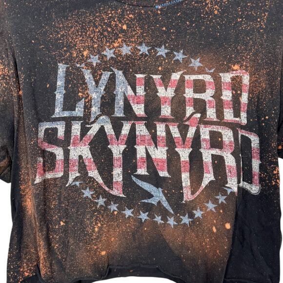 Reworked Lynyrd Skynyrd Band Cropped Graphic Tee L Oversized Bleached Boho Edgy - Picture 2 of 4